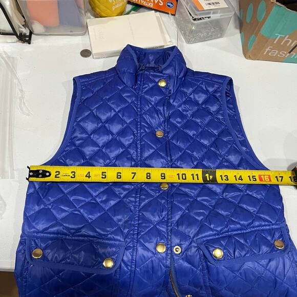 J CREW Womens Shiny Quilted Field Vest Jacket Size XSP Blue Sleeveless Down - Picture 7 of 8